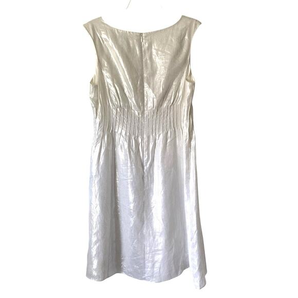 Badgley Mischka Linen White Silver Sleeveless Dress size 12 - Picture 5 of 6